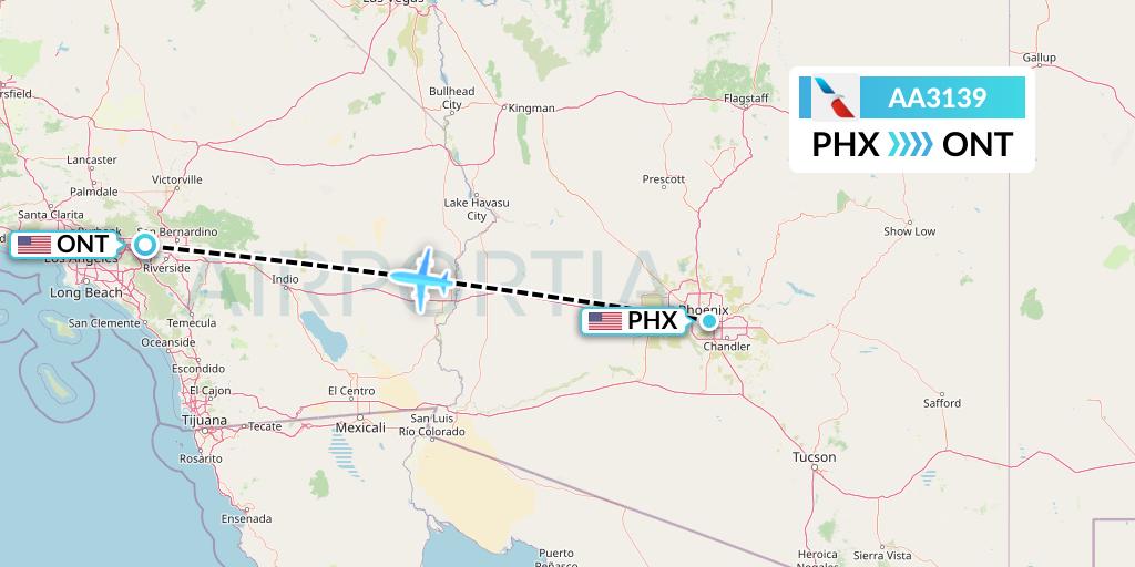 AA3139 American Airlines Flight Map: Phoenix to Ontario