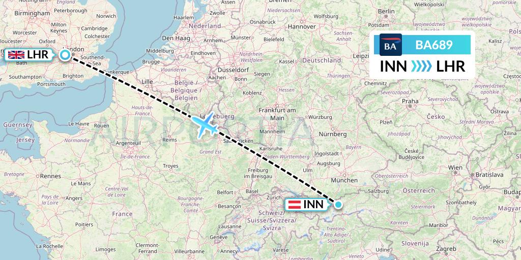 BA689 British Airways Flight Map: Innsbruck to London
