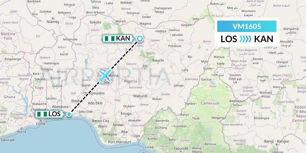 VM1605 Max Air Flight Map: Lagos to Kano