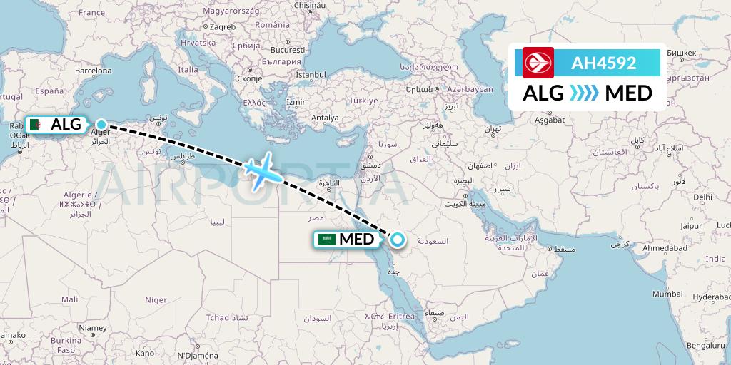 AH4592 Air Algerie Flight Map: Algiers to Medina