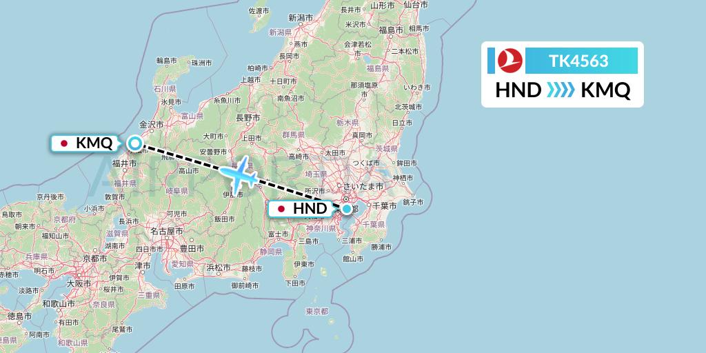 TK4563 Turkish Airlines Flight Map: Tokyo to Komatsu