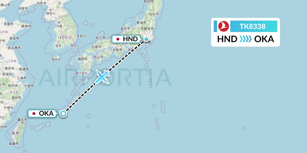 TK8338 Turkish Airlines Flight Map: Tokyo to Naha
