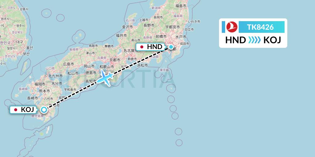 TK8426 Turkish Airlines Flight Map: Tokyo to Kagoshima