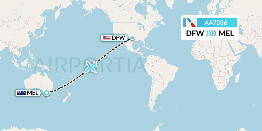 AA7386 American Airlines Flight Map: Dallas to Melbourne