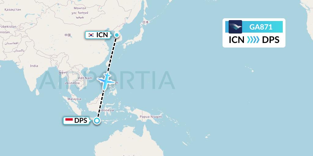 GA871 Garuda Indonesia Flight Map: Seoul to Denpasar