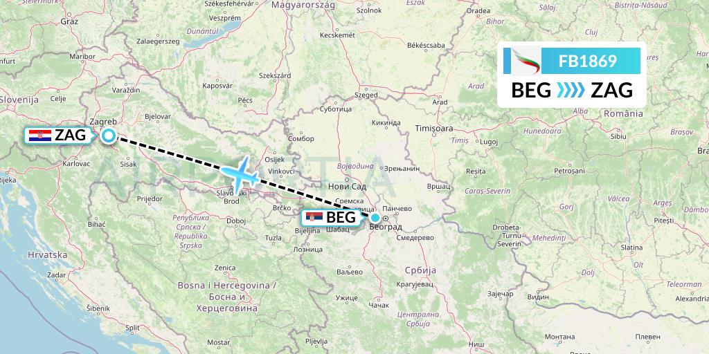 FB1869 Bulgaria Air Flight Map: Belgrade to Zagreb