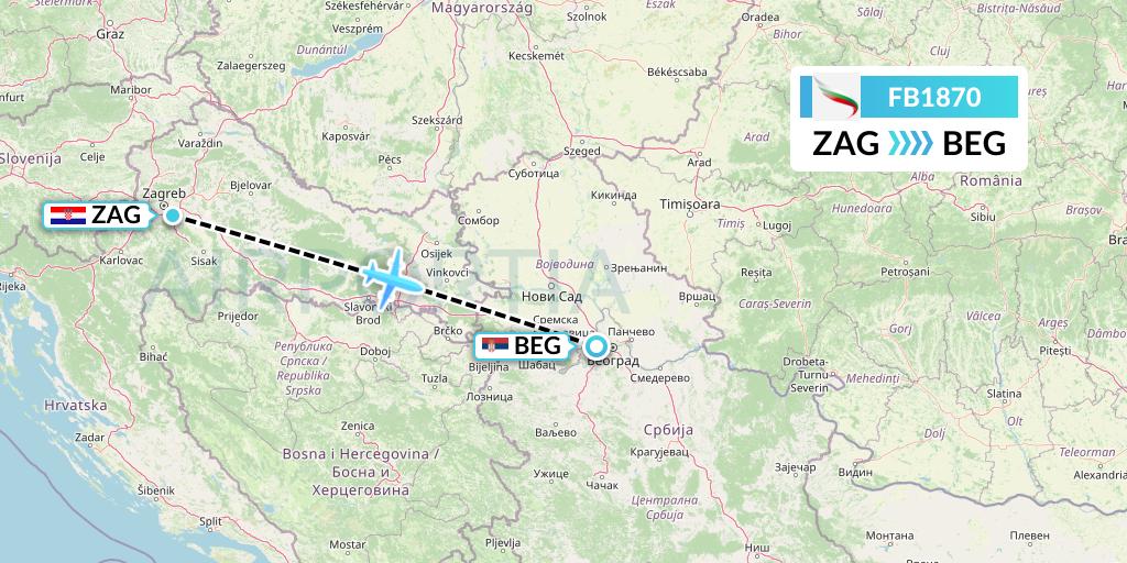 FB1870 Bulgaria Air Flight Map: Zagreb to Belgrade