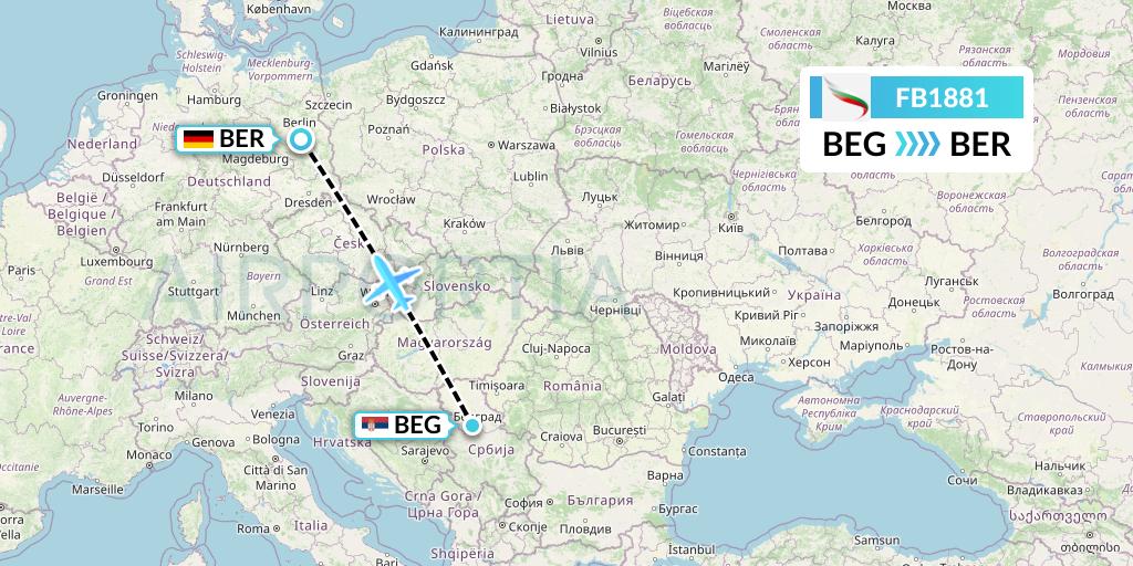 FB1881 Bulgaria Air Flight Map: Belgrade to Berlin
