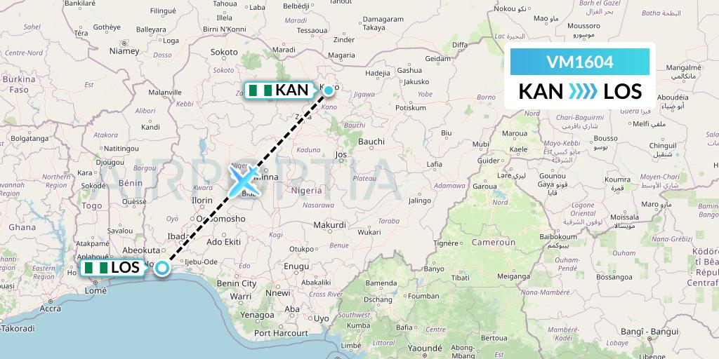 VM1604 Max Air Flight Map: Kano to Lagos