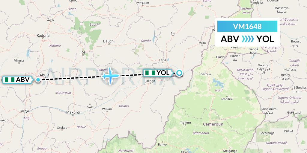 VM1648 Max Air Flight Map: Abuja to Yola