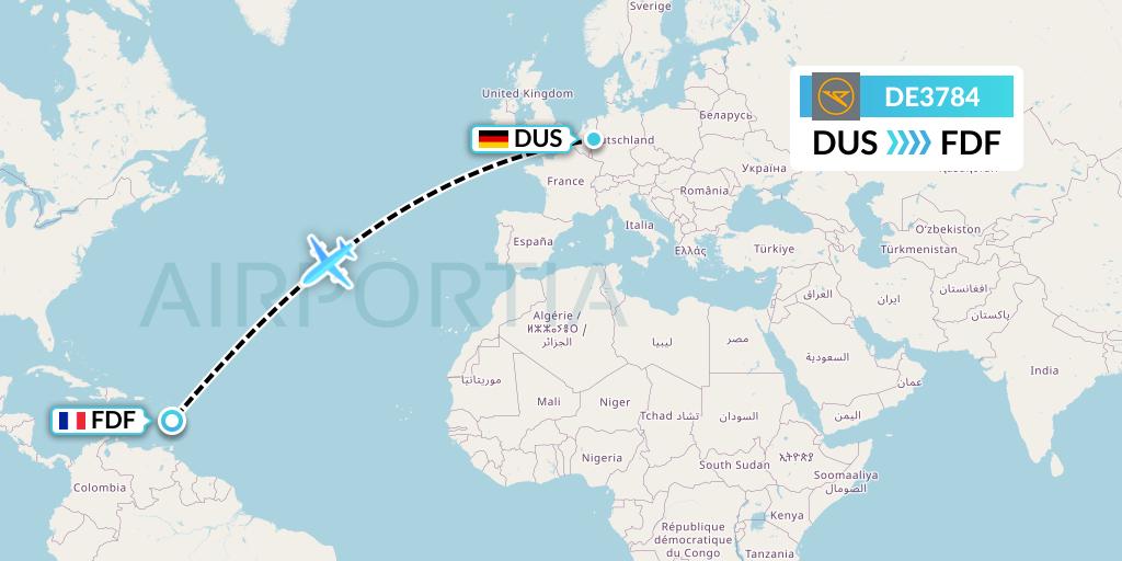 DE3784 Condor Flight Map: Dusseldorf to Fort-de-France