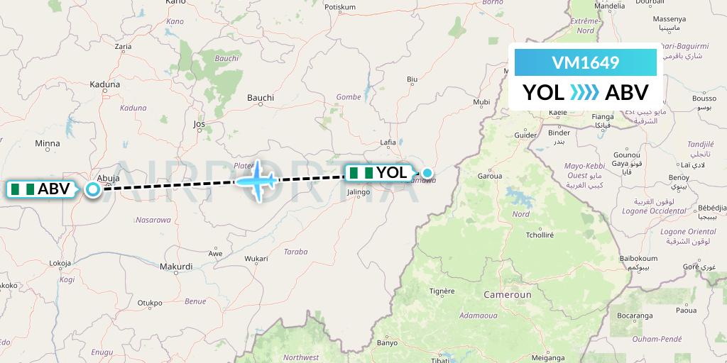 VM1649 Max Air Flight Map: Yola to Abuja
