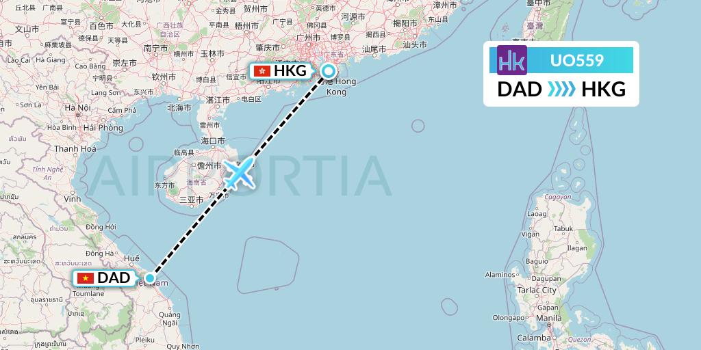UO559 Hong Kong Express Flight Map: Da Nang to Hong Kong