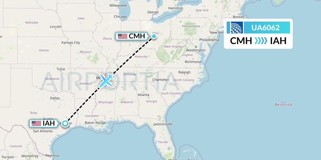 UA6062 United Airlines Flight Map: Columbus to Houston