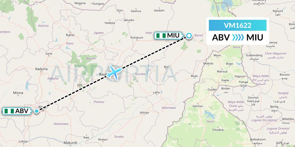 VM1622 Max Air Flight Map: Abuja to Maiduguri