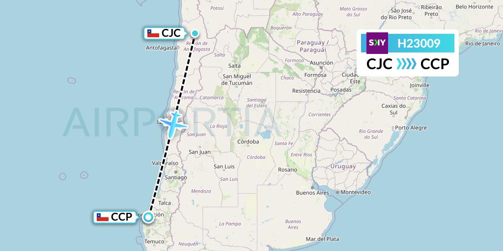 H23009 Sky Airline Flight Map: Calama to Concepcion
