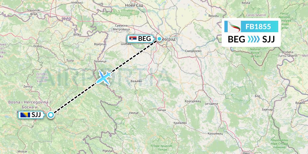 FB1855 Bulgaria Air Flight Map: Belgrade to Sarajevo