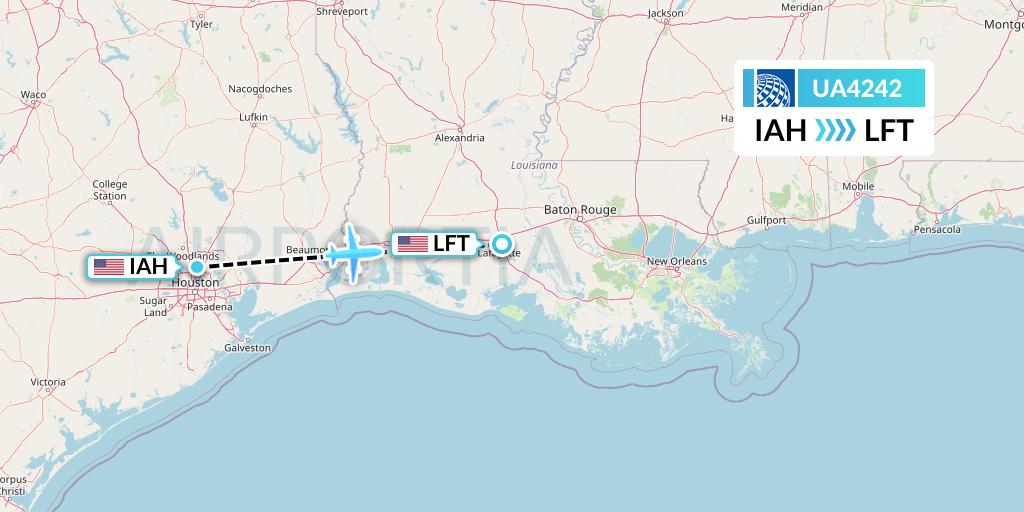UA4242 United Airlines Flight Map: Houston to Lafayette