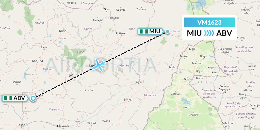 VM1623 Max Air Flight Map: Maiduguri to Abuja