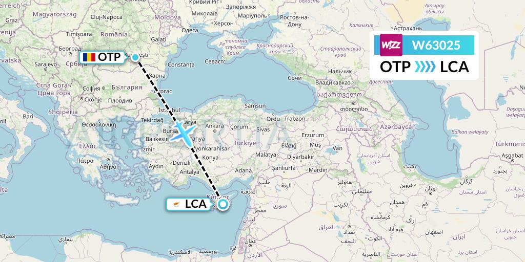 W63025 Wizz Air Flight Map: Bucharest to Larnaca