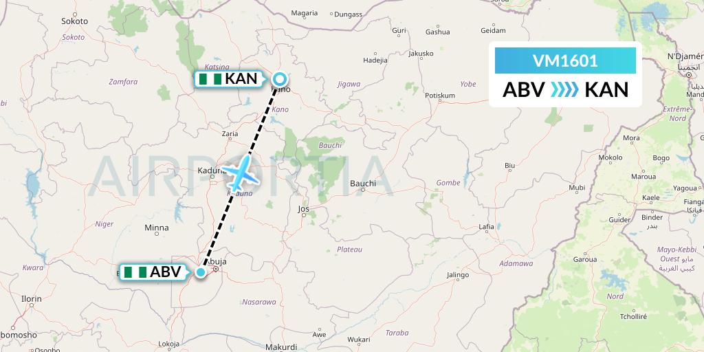 VM1601 Max Air Flight Map: Abuja to Kano