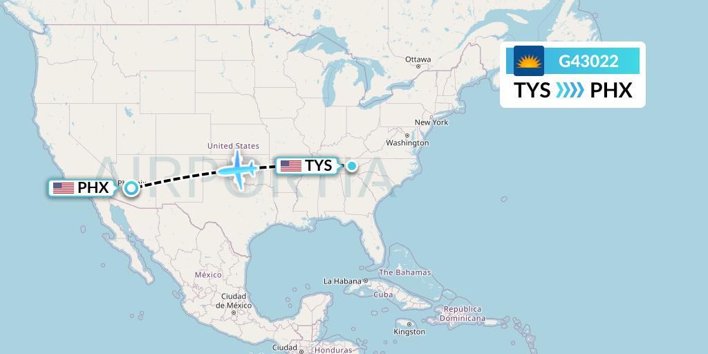 G43022 Allegiant Air Flight Map: Knoxville to Phoenix