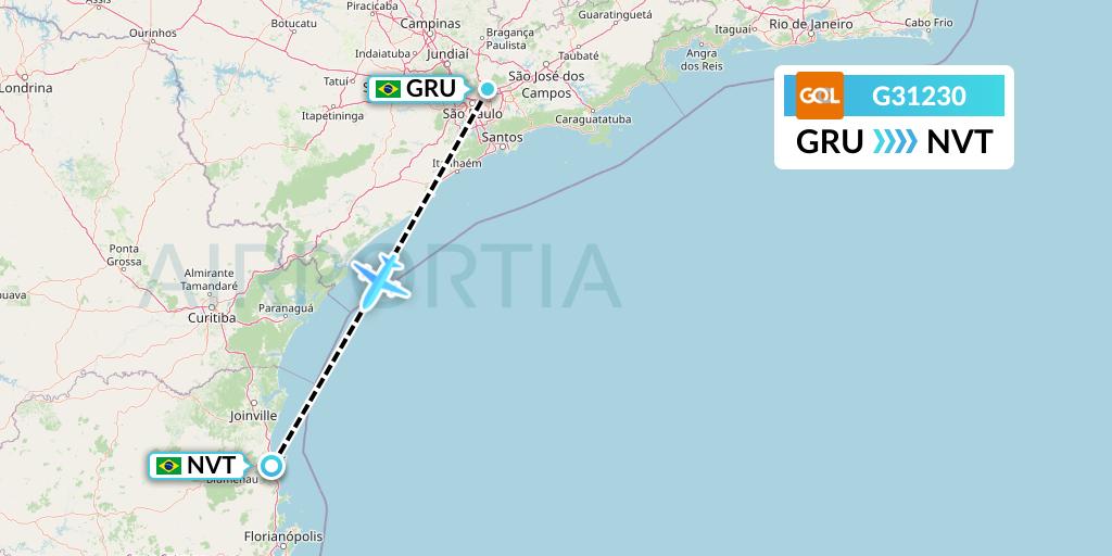 G31230 GOL Transportes Aeros Flight Map: Sao Paulo to Navegantes