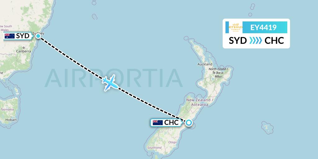 EY4419 Etihad Airways Flight Map: Sydney to Christchurch
