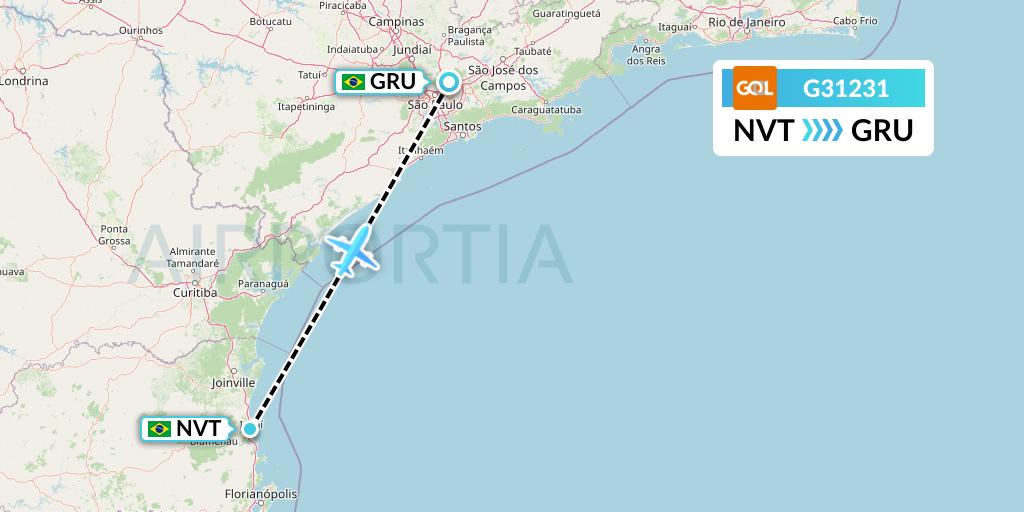 G31231 GOL Transportes Aeros Flight Map: Navegantes to Sao Paulo