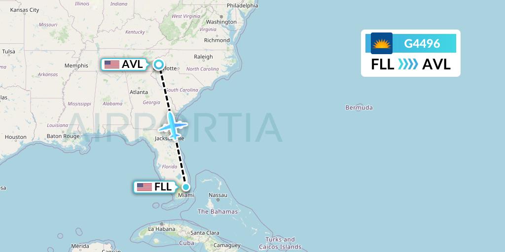 G4496 Allegiant Air Flight Map: Fort Lauderdale to Asheville