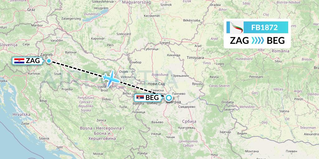 FB1872 Bulgaria Air Flight Map: Zagreb to Belgrade