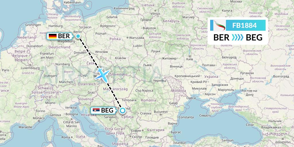 FB1884 Bulgaria Air Flight Map: Berlin to Belgrade