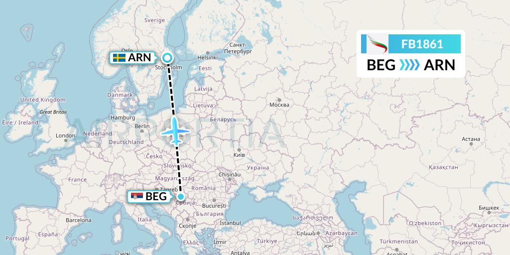 FB1861 Bulgaria Air Flight Map: Belgrade to Stockholm