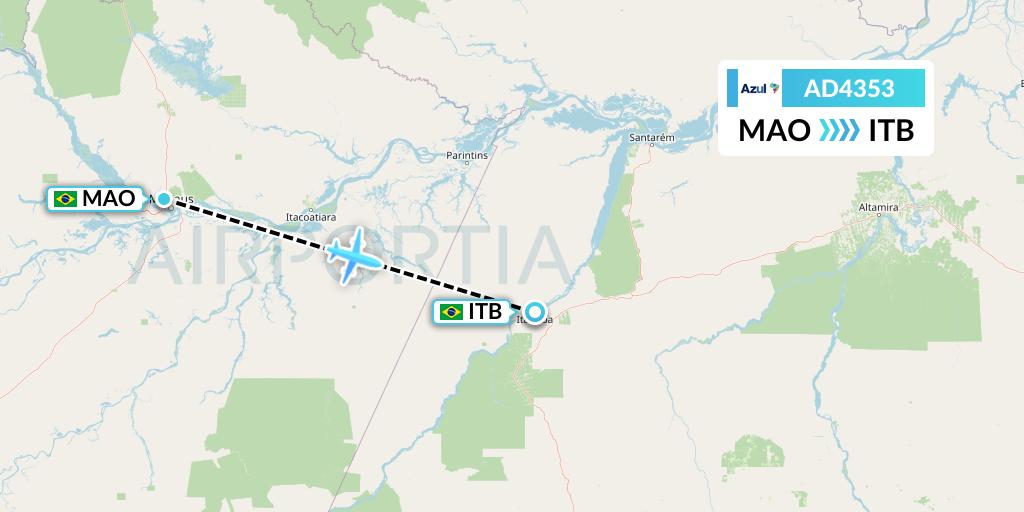 AD4353 Azul Brazilian Airlines Flight Map: Manaus to Itaituba