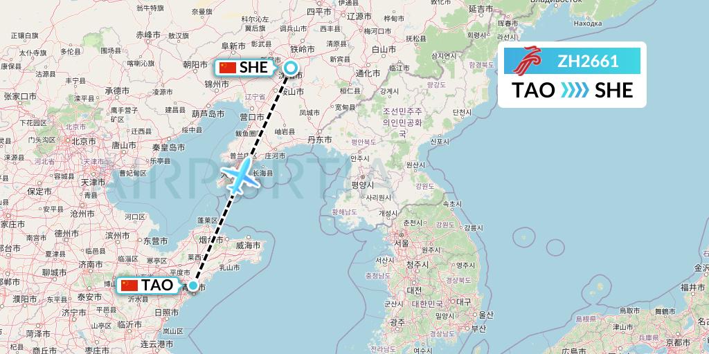 ZH2661 Shenzhen Airlines Flight Map: Qingdao to Shenyang
