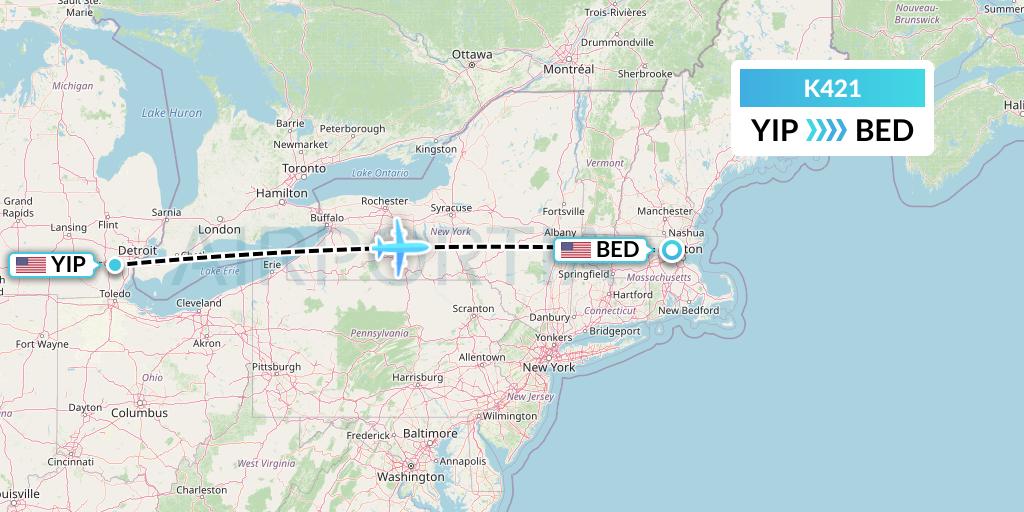 K421 Kalitta Air Flight Map: Detroit to Bedford