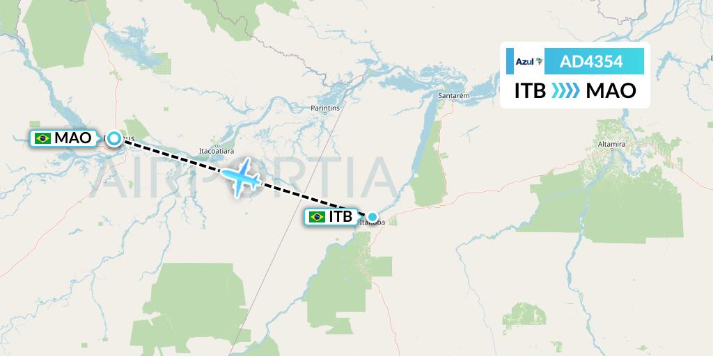 AD4354 Azul Brazilian Airlines Flight Map: Itaituba to Manaus