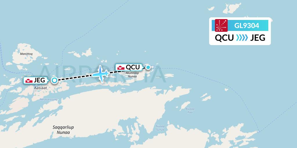 GL9304 Air Greenland Flight Map: Greenland to Aasiaat