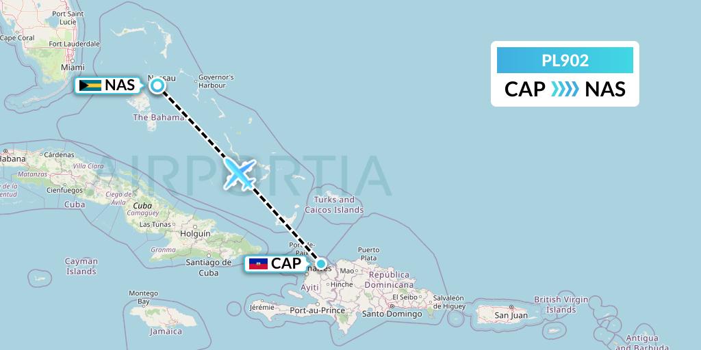 PL902 Southern Air Charter Flight Map: Cap-Haitien to Nassau