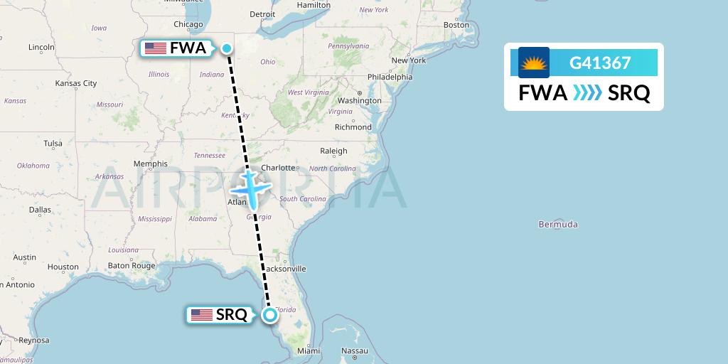 G41367 Allegiant Air Flight Map: Fort Wayne to Sarasota
