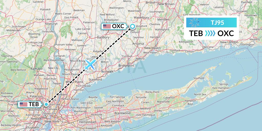 TJ95 Tradewind Aviation Flight Map: Teterboro to Oxford