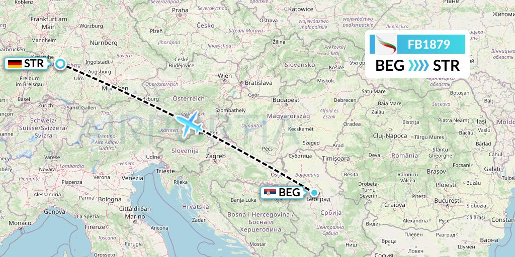 FB1879 Bulgaria Air Flight Map: Belgrade to Stuttgart