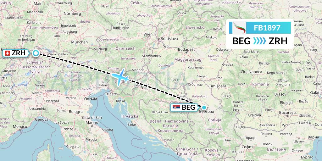 FB1897 Bulgaria Air Flight Map: Belgrade to Zurich
