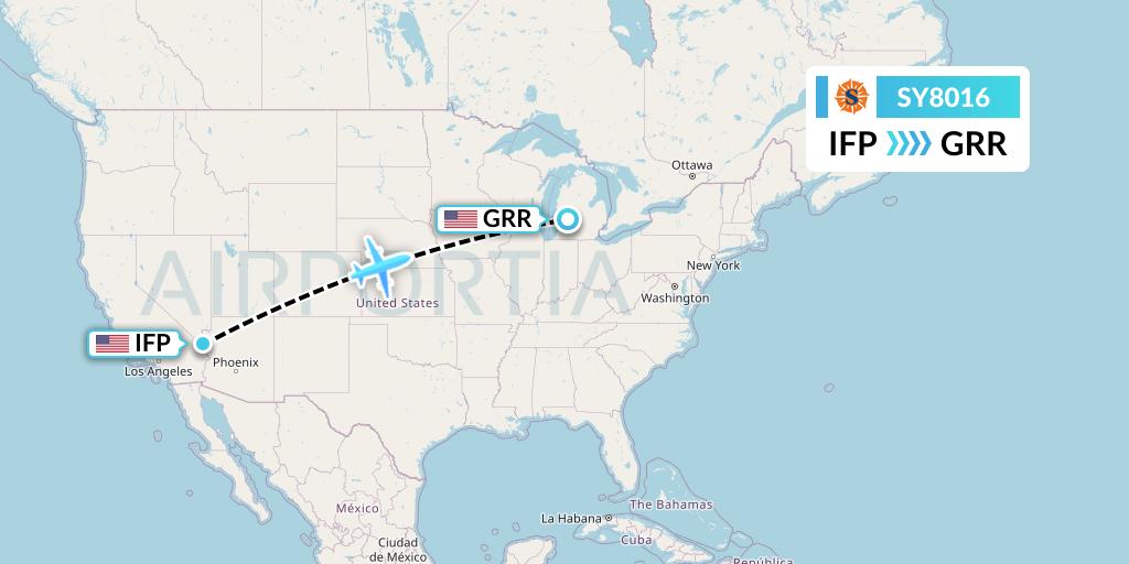 SY8016 Sun Country Airlines Flight Map: Bullhead City to Grand Rapids