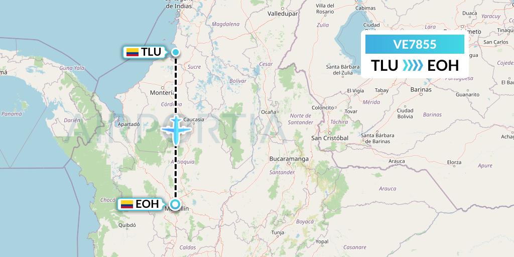 VE7855 Easyfly Flight Map: Tolu to Medellin