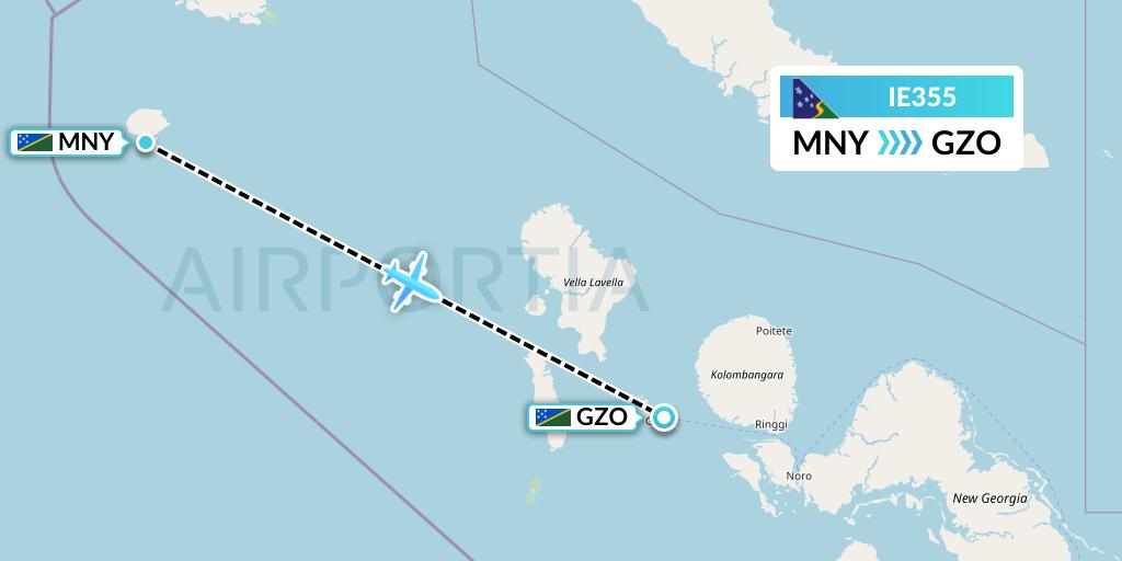 IE355 Solomon Airlines Flight Map: Stirling Island to Gizo