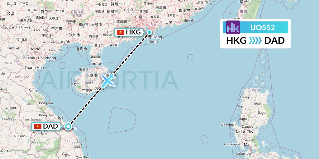 UO552 Hong Kong Express Flight Map: Hong Kong to Da Nang