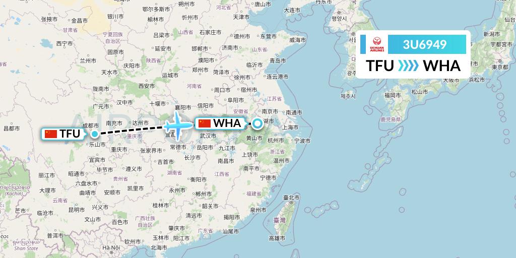 3U6949 Sichuan Airlines Flight Map: Chengdu to Wuhu