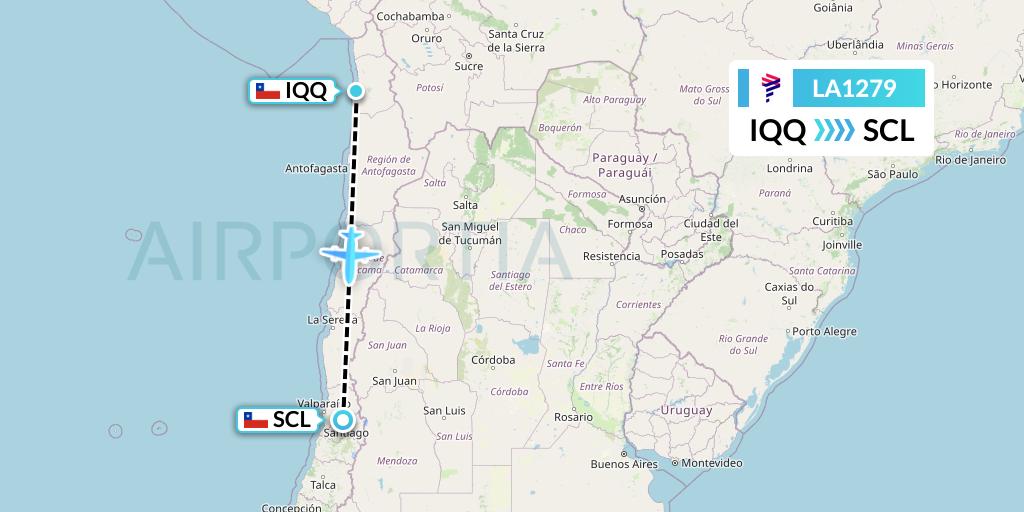 LA1279 LAN Airlines Flight Map: Iquique to Santiago