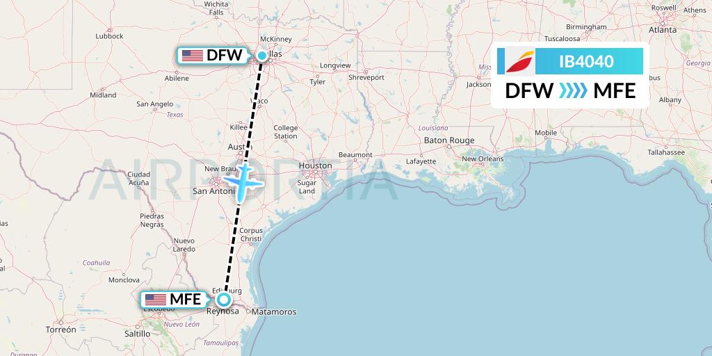 IB4040 Iberia Flight Map: Dallas to McAllen